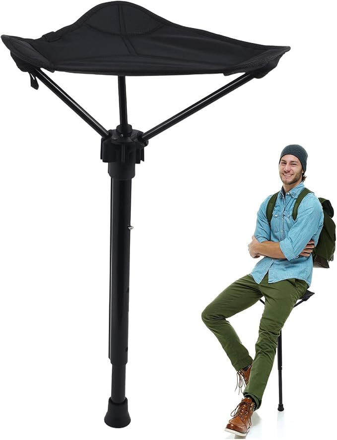 Portable Outdoor Folding Stool Heavy Duty Camping Seat Black Compact Collapsible Chair for Hiking Fishing Gardening