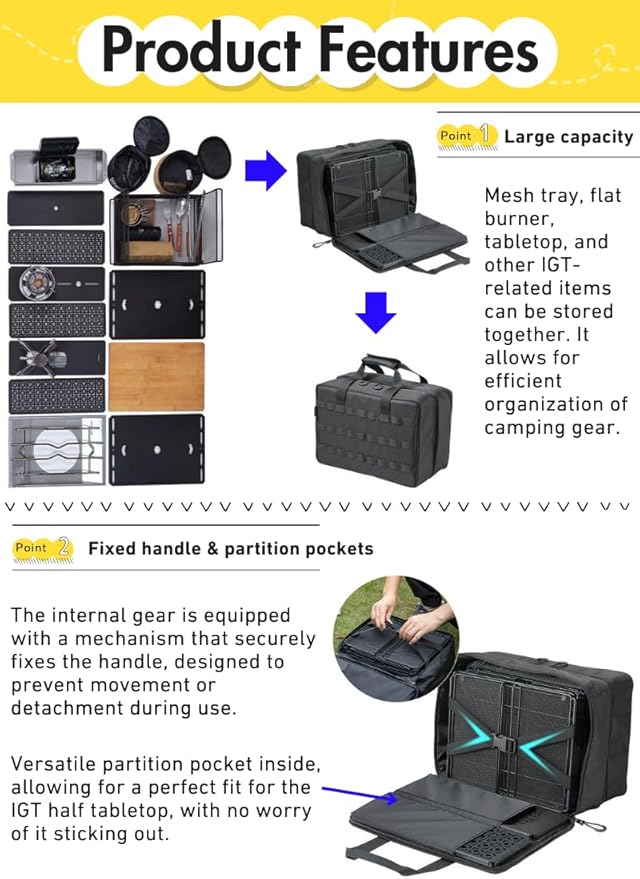CAMPINGMOON Storage Bag Double-layer for Camping Stove IGT Tabletop Flat Burner Carry Case Black BK-46