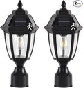 Solar Post Lights 2 Pack Motion Sensor Post Lantern Without Pier Mount Base Waterproof Solar Powered Pole Light Fixture for Patio Yard Garden