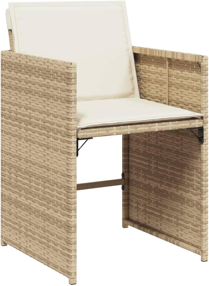 Patio Chairs with Cushions 4 pcs Beige Poly Rattan Outdoor Lounge Chairs with Comfortable Cushions and Foldable Backrest for Garden Patio Balcony and Yard