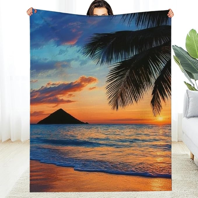 Palm Tree Beach Sunset Flannel Blanket Soft Warm Lightweight Multi-Purpose Blanket for Sofa Travel Camping Bed Chair 40x50in