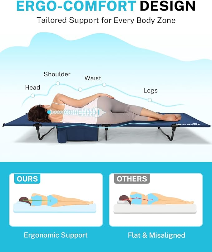 Gonex 31.5 Extra Wide Camping Cot with Premium Pillow Pocket Supports 350lbs Portable Ultralight Folding Cot Bed for Adults Travel Beach Home Sleeping (Blue)