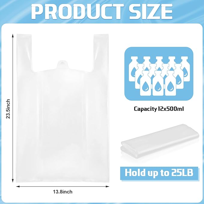 100 Pcs 3.15 Mil Large Plastic Take out Bags with Handles Heavy Duty Clear Shopping Bag Widened Grocery Bags for Pizza Bakery Cake Box (13.8x10x23.5)