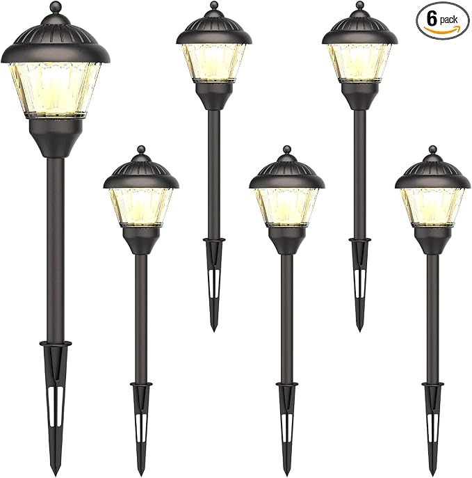 GOODSMANN Pathway Lights 1.5W LED 6PK Outdoor Low Voltage Landscape Lighting Kits 100 Lumen Hardwired Path Light 3000K Warm White Metal 12V Bronze Electric Sidewalk Walkway Lights with Cable Connector