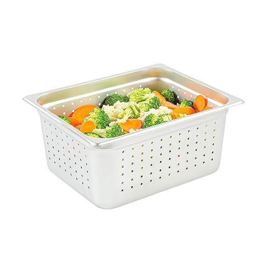 Restaurantware Steam Table Pan 1 Pack of Half Size Stainless Steel Perforated Hotel Pan Anti-Jam 6 Inch Deep Silver Commercial Kitchen Pan 24 Gauge