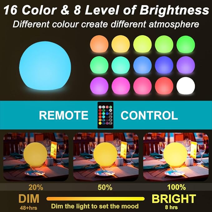 8-in Solar Globe Light Outdoor Waterproof Solar Ball Light for Outside w/Remote 16 RGB Color Changing Glowing Orb Lamp Landscape Lighting Mood Lamp w/Ground Stake for Garden Patio Yard Pathway Decor