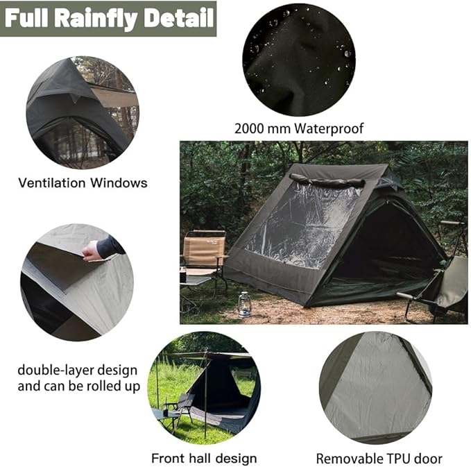 4 Person Canvas Tent with Full Rainfly&ampFootprint Easy Set Up Breathable 4 Season FamilyTent for Winter Outdoor Glamping Car Camping