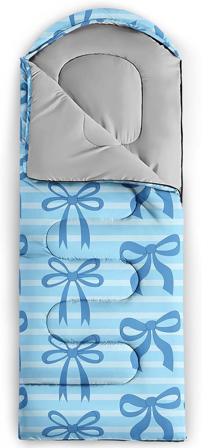 Colorful Bow Sleeping Bag 3 Season Warm Cool Weather Hand Drawn Bow Camping Sleeping Bag for Adult Cute Bowknot Camping Backpacking for Outdoor Traveling Hiking Hunting Gear Equipment