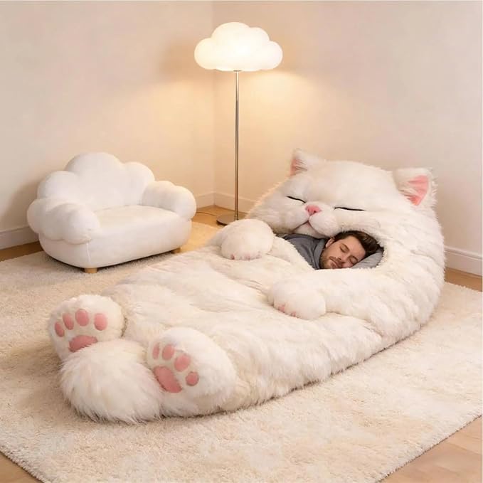 Fluffy Cat Sleeping Bag for Adults Humans Large Adult Soft Cat Sleeping Bag Animal Sleepings Bags for Adults Warm Blanket for Camping Travel Sleepovers Home