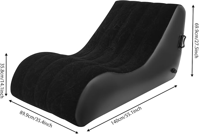 Air Mattress Bed S-Shape Inflatable Sofa with Pump Inflatable Chair Air Couch Flocked Surface Waterproof Portable Blow Up Bed for Camping Lounge Beds for Afternoon Rest (Black)