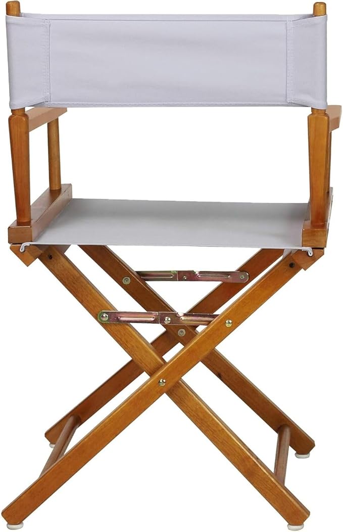 Director's Chair with Built-in Armrests and Foldable Design for Easy Storage Lightweight Durable Frame Perfect for Indoor or Outdoor Seating White Canvas/18 in Honey Oak Frame