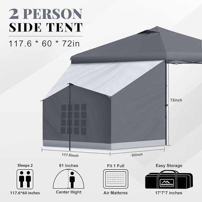 KAMPKEEPER 2 Person Canopy Side Tent Camping Tent for 10x10 Canopies Easy Up Cube Tents Gazebo Room with Mesh Window for Camping Storage Events(Canopy Not Included)