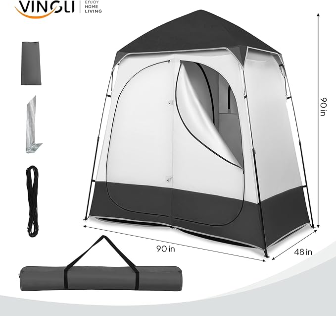 VINGLI 2 Room Shower Tent 7.5 FT Instant Pop Up Shelter with Carrying Bag Privacy Changing Room TentPerfect for Portable Toilet Camping Dressing Outdoor Indoor Easy Set Up