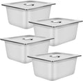 4 Packs Stainless Steel Hotel Pan 1/2 Size x 6 Deep 22 Gauge/0.7mm Thick Steam Table Pan with Lid