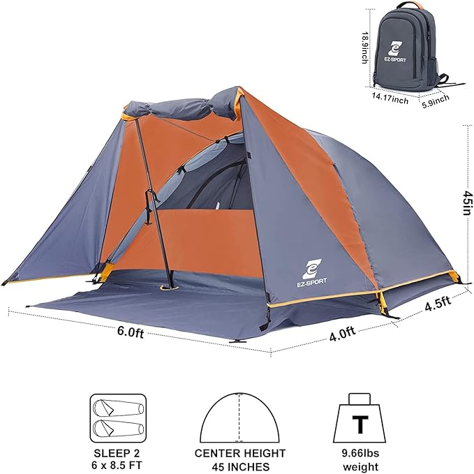 Camping Tent 2 Person Aluminum Poles Tent with Bike Shed and Rainfly-Portable Dome Tents for Camping