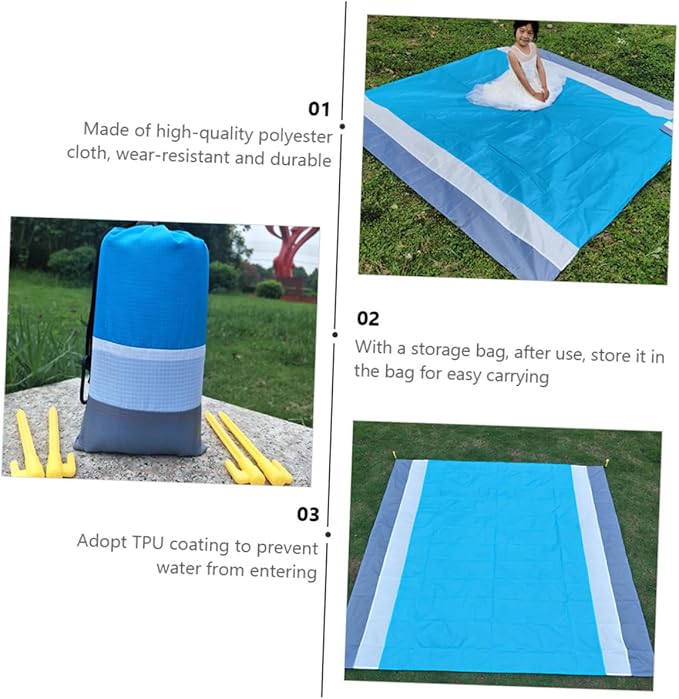 1Set Picnic Mat Portable Beach Blanket Camping Mat Easy to Clean Lightweight Durable TPU Coating for Outdoor Use Grey