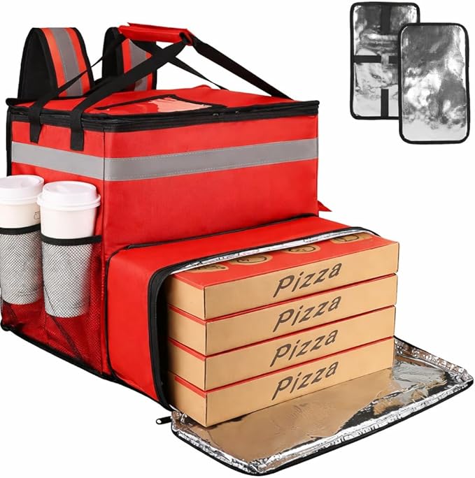 Bodaon Food Delivery Backpack with 2 Base Plates Dual-Layer Insulated Compartments Waterproof Lining Reflective Strip - Pizza Delivery Bag for Bike Couriers Grocery Takeout Food Transport