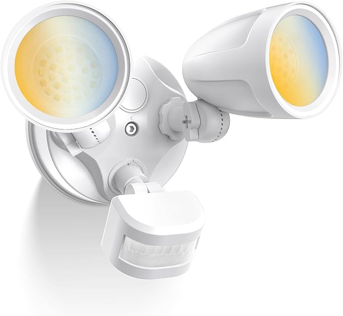 ALUSSO Motion Sensor Outdoor Lights Metal Heads 30W 3600LM Flood Lights Outdoor 120V 3 Modes Dusk to Dawn/Auto/On Time 3000K 4000K 6500K Adjustable Hardwired Security Light ETL Listed White 1PC