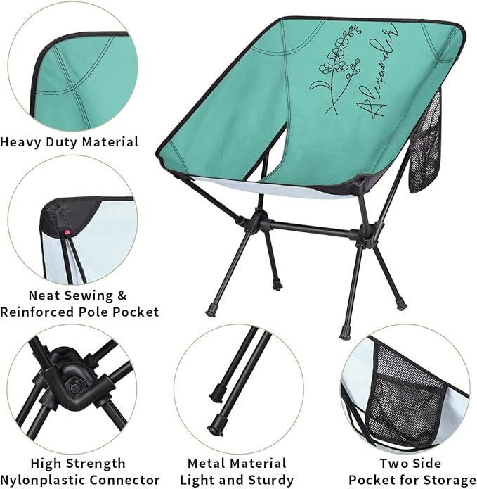 Personalized Camping Chair for Women Custom Portable Backpacking Chair with Name and Birth Flower Customized Folding Compact Hiking Camp Chairs Gifts