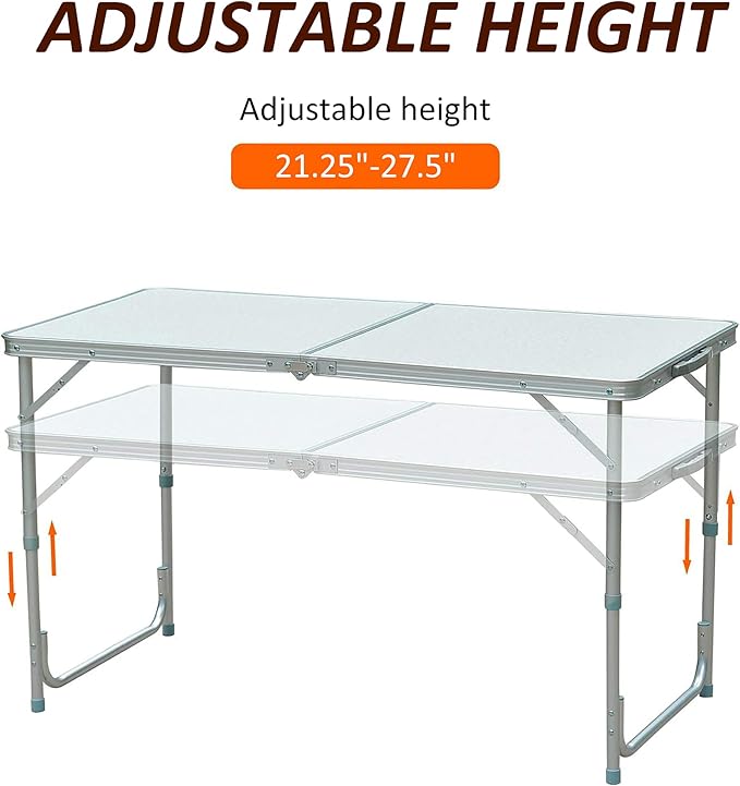 Outsunny 47 Folding Camping Table with Height Adjustability Lightweight Portable Table with Carry Handle Outdoor Folding Table Camping Accessories