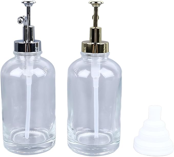 2PCS Coffee Syrup Dispensers 500ml Glass Bottles with Stainless Steel Pump - Drip - Free Design for Kitchen Coffee Bar Olive Oil and Bathroom Use