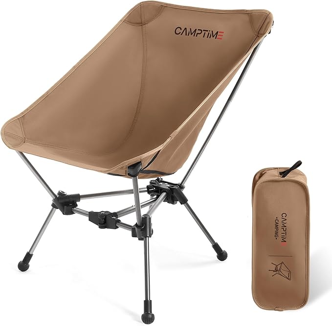 Portable Camping Chair Lightweight Compact Backpacking Chair with Side Pocket Wide Seat Folding Chair for Camping Hiking Beach - Supports 330Lbs Khaki