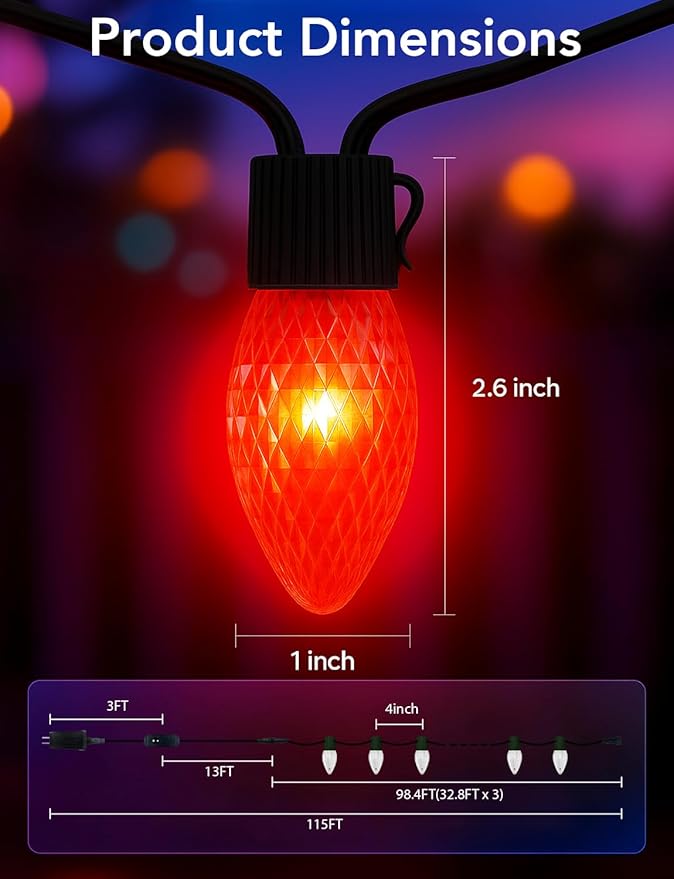 LED C9 Christmas Lights Outdoor100FT 150 LEDsApp Remote Controlled RGB Smart String Lights with DIYMusic Sync &amp Timer108 ModesWaterproof &amp Extendable for RooflineHouseXmas TreeHallowee