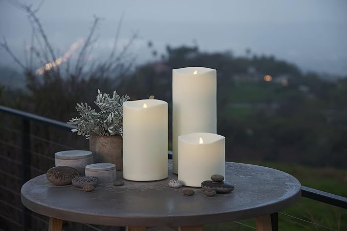 Luminara Realistic Artificial Moving Flame Outdoor Pillar Candle - Moving Flame LED Battery Operated Lights for Outside Christmas Halloween - Remote Ready - Remote Included - Ivory - 6 x 11