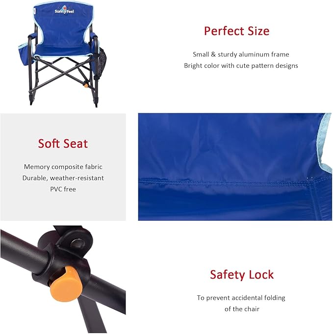 SUNNYFEEL Small Camping Chair Portable Folding Aluminum Directors Chairs Lightweigh with Cup Hold Pocket for BeachTripPicnicOutdoor Sports Events Foldable Camp Lawn Chair with Backpack Straps