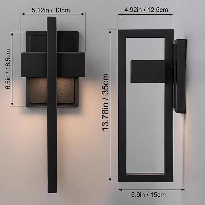 Outdoor Wall Lights Modern LED Exterior Lighting Fixtures 3000K 15W Outdoor Wall Sconce for Porch Matte Black Outside Wall Mount Lights for Front Door House Garage Indoor. (2 Pack)