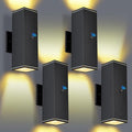 Outdoor Wall Lights 4 PacksModern Square Dusk to Dawn Outdoor Porch LightIntegrated LED Cylinder Up Down Lights Aluminum Waterproof Wall Lighting Exterior Light for Porch Patio Garage