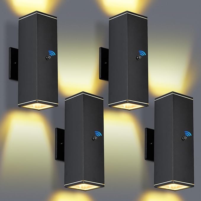 Outdoor Wall Lights 4 PacksModern Square Dusk to Dawn Outdoor Porch LightIntegrated LED Cylinder Up Down Lights Aluminum Waterproof Wall Lighting Exterior Light for Porch Patio Garage