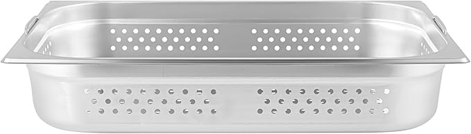 Restaurantware Perforated Steam Table Pan - Full Size - 4 Deep - Collapsible Handles - Anti Jam - Commercial Grade Stainless Steel - 1ct Box - Met Lux