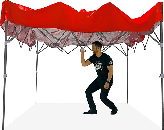 E-Z UP Patriot ONE-UP Technology Vented Shelter 10' x 10' Red Top Grey Frame