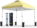 Nazhura 10' x 10' Pop Up Canopy with Sand Weight Bag Awing for Patio Freestanding Sun Shelter for Picnic and Camping One Person Setup White (Yellow Stripe)