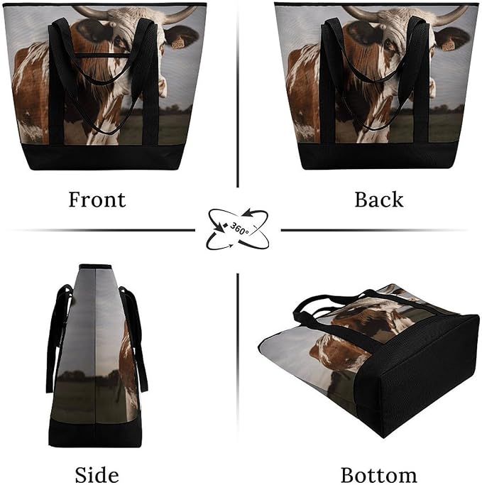 Insulated Shopping BagLarge Reusable Cooler Bags Cow Printed Foldable Shopping BagTravel Waterproof Shoulder Bag