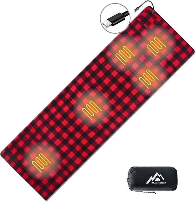 Heated Sleeping Bag pad Heated Sleeping Bag Liner 5 Heating Zones Operated by 5V/3A Type-C Battery Power Bank (Battery NOT Included) or Other Type-C Power Supply. Type-C.