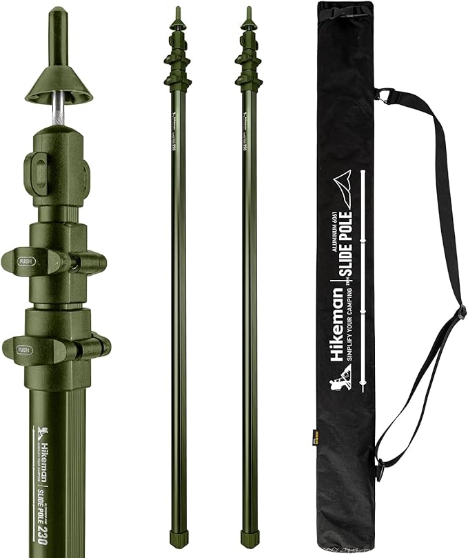 HIKEMAN Tarp Poles-Heavy Duty Aluminum Telescoping Tent Poles - Adjustable Set of 2 for Canopy Awning and Hiking