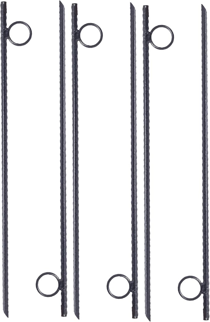 6 Pcs Heavy Duty Steel Rebar Ground Stakes 3/8 x 18 - Tent Canopy Stakes with Angled Ends &amp 1 Loops for Campsites Outdoor Use