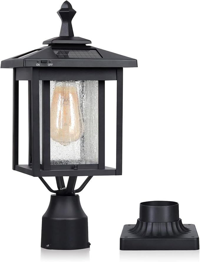 Outdoor Solar Lamp Post Light Dusk to Dawn Waterproof Aluminum Post Lamp with Pier Mount Base for Pole Deck Yard Garden Gates Patio Walkway
