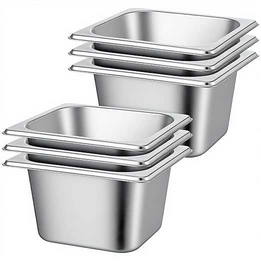 6 Pack Hotel Pans 1/6 Size 4 Deep Steam Table Pan Stainless Steel Hotel Pans for Buffet Restaurants Catering