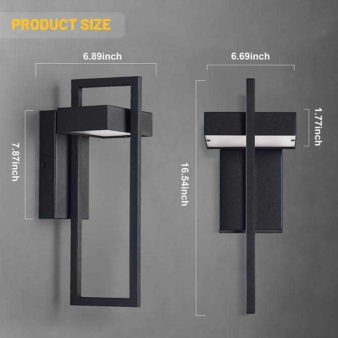 Black Outdoor Wall Light Hardwired 16.5 Modern Outdoor Wall Sconce  Dimmable Adjustable Light 2700K–6500K Waterproof Exterior Wall Light for Porch Front Door GarageWall Mount Lights With Remote