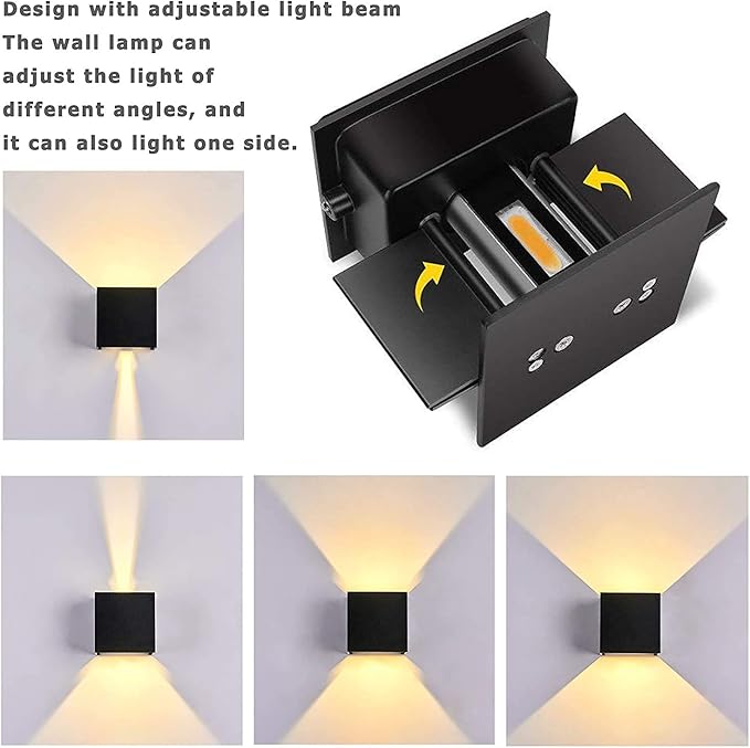 LANFU LED Aluminum Waterproof Outdoor Wall Sconce 100-277V 3000K Outdoor Cube Square Wall Light Warm Light 2 LEDs Black 6W Outside Wall Lights for House Patio