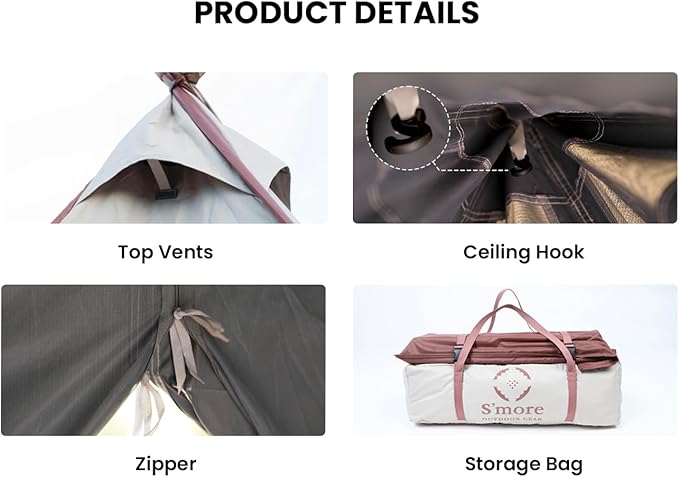 S'more A-Base 4 Season Glamping Tent Double Layers Waterproof Anti-UV Tent for Family Camping Hiking Traveling