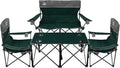 Oversized 4 Pcs Camping Chair Set with TableOutdoor Folding Heavy Duty Lawn ChairCup HolderPortableLoveseat Chair Perfect for Family HikingPicnics and Beach TripsDark Green