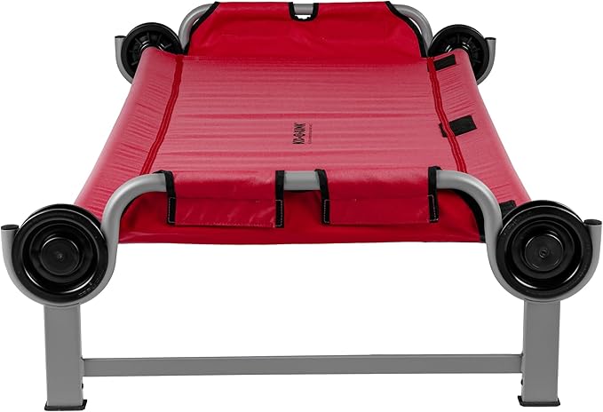 Disc-O-Bed Youth Single Cot Kid-O-Bed with Storage Organizer for Easy Gear Access &amp Carry Bag Transport Indoor or Outdoor Use Red