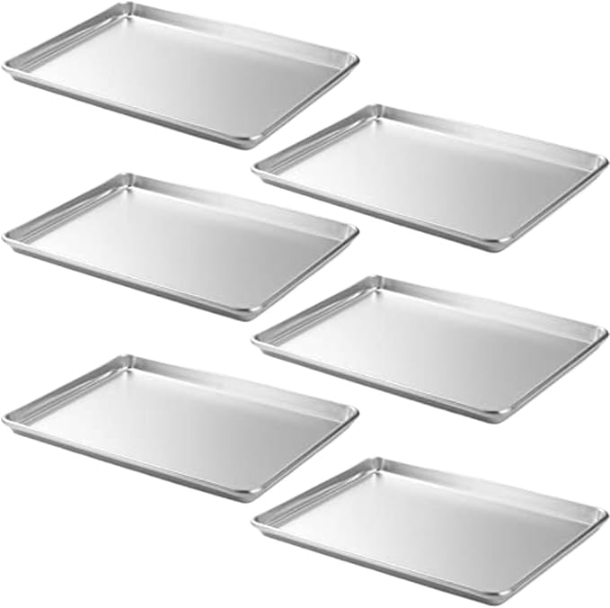 6 Pack Half Size Aluminum Sheet Pan 18x13 Inch Commercial Bakery Cake Bun Baking Tray