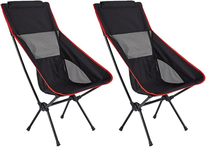 Portable Camping Chair Backpacking Chair - Ultralight Folding Chair - Compact Lightweight Foldable Chairs for Hiking Mountaineering Beach 2 PackBlack/Red