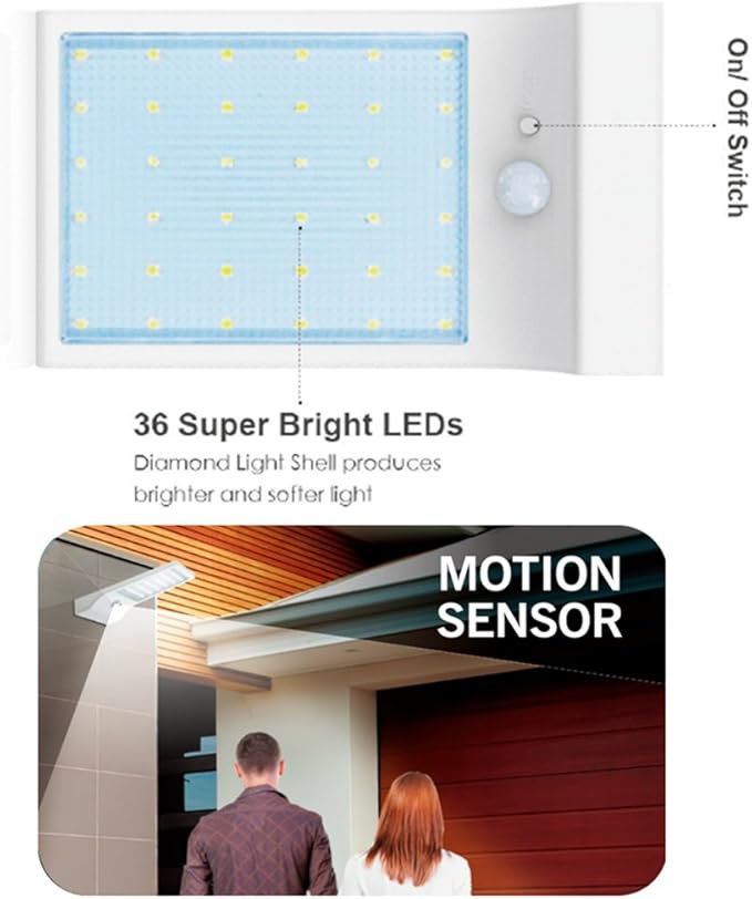 Solar Light OutdoorMotion Sensor Wall Lights with Mounting PolesWaterproof Detector LightSecurity Lighting for Barn Porch Garage 2 PackWhite