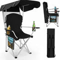 Portable Folding Camping Chairs with Canopy Shade Beach Chair for Adults Durable Weather Resistant 600D Oxford Cloth Camping Chair with Canopy for Outdoors [Black]